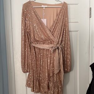 LC Lauren Conrad Sequin Long Sleeve Dress in Gold